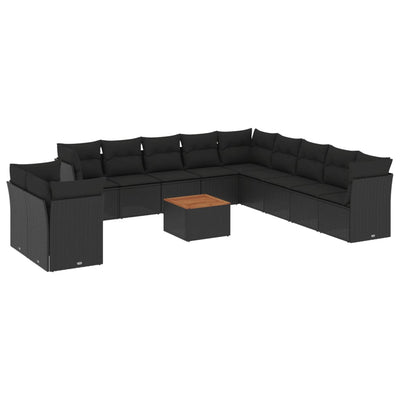 12 Piece Garden Sofa Set with Cushions Black Poly Rattan Payday Deals