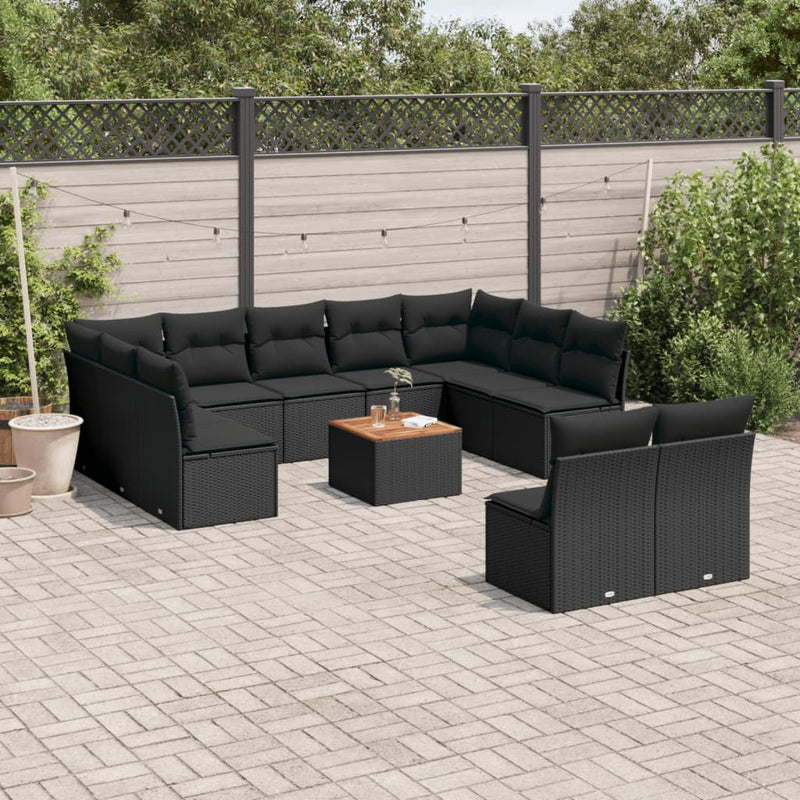 12 Piece Garden Sofa Set with Cushions Black Poly Rattan Payday Deals