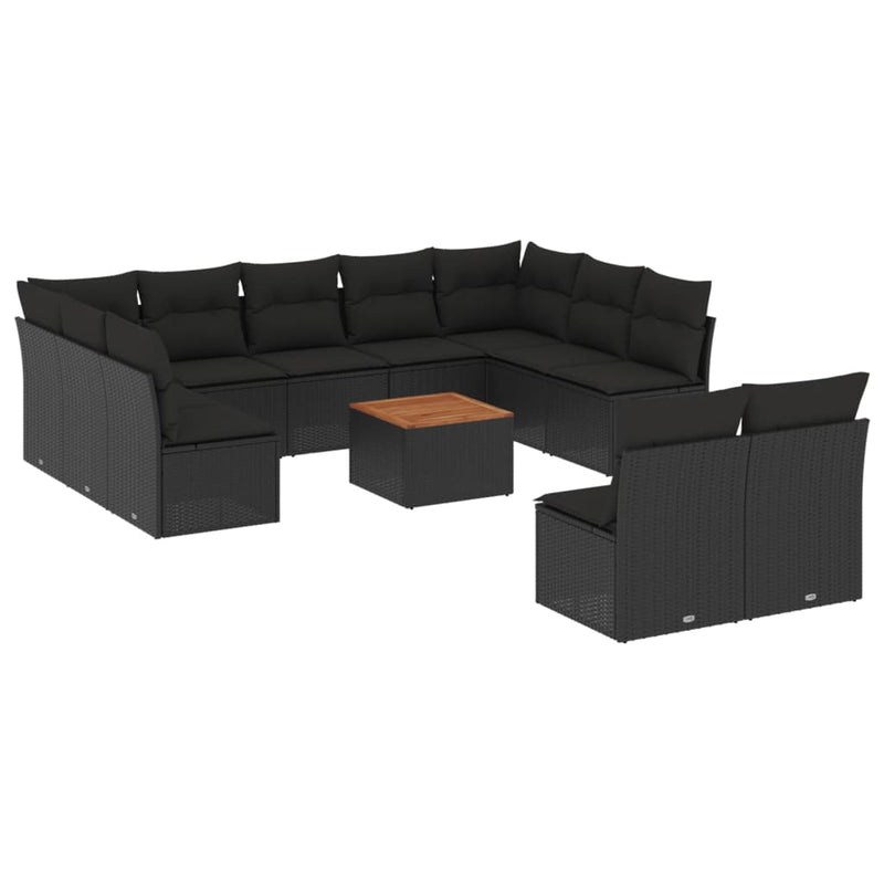 12 Piece Garden Sofa Set with Cushions Black Poly Rattan Payday Deals