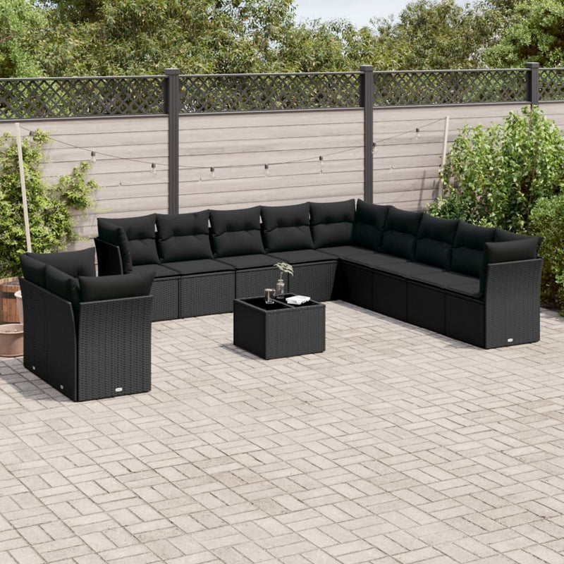 12 Piece Garden Sofa Set with Cushions Black Poly Rattan Payday Deals