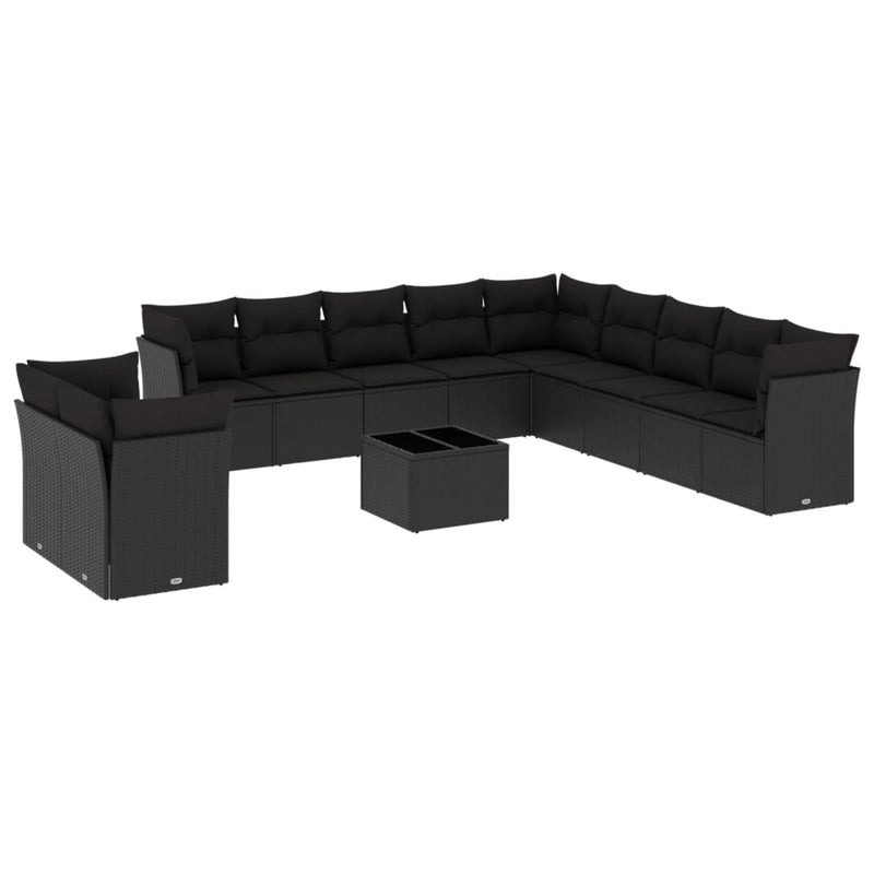 12 Piece Garden Sofa Set with Cushions Black Poly Rattan Payday Deals