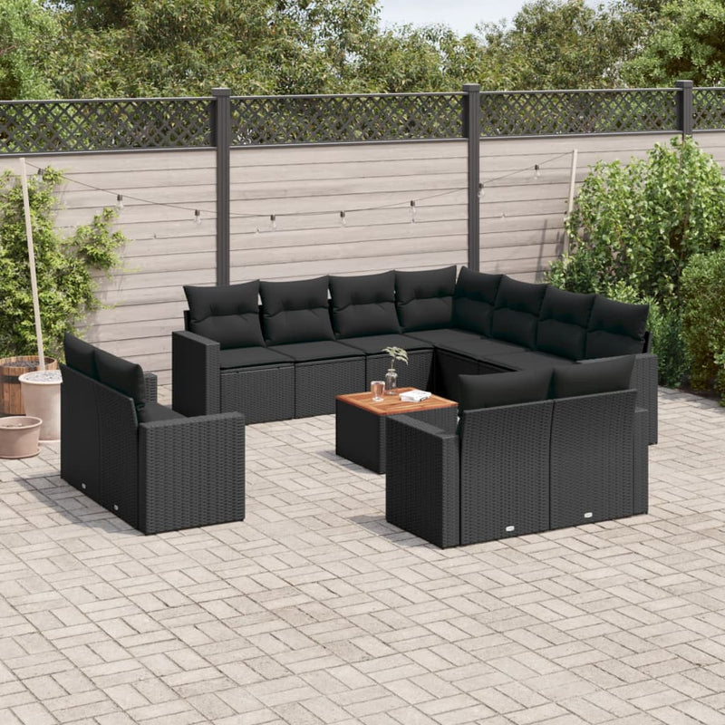 12 Piece Garden Sofa Set with Cushions Black Poly Rattan Payday Deals