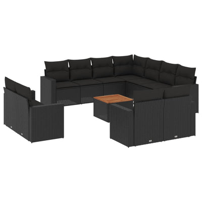 12 Piece Garden Sofa Set with Cushions Black Poly Rattan Payday Deals