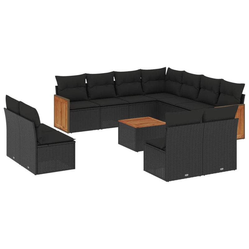 12 Piece Garden Sofa Set with Cushions Black Poly Rattan Payday Deals