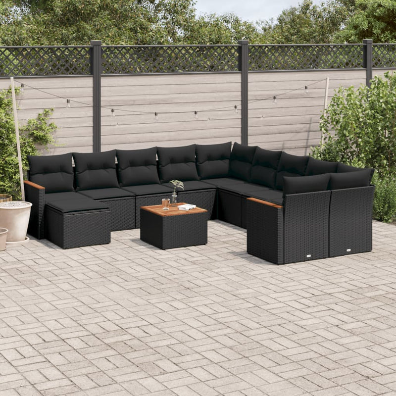 12 Piece Garden Sofa Set with Cushions Black Poly Rattan Payday Deals