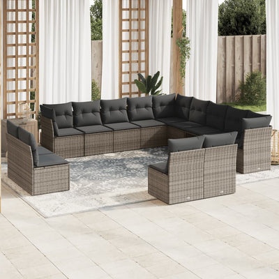 12 Piece Garden Sofa Set with Cushions Grey Poly Rattan Payday Deals