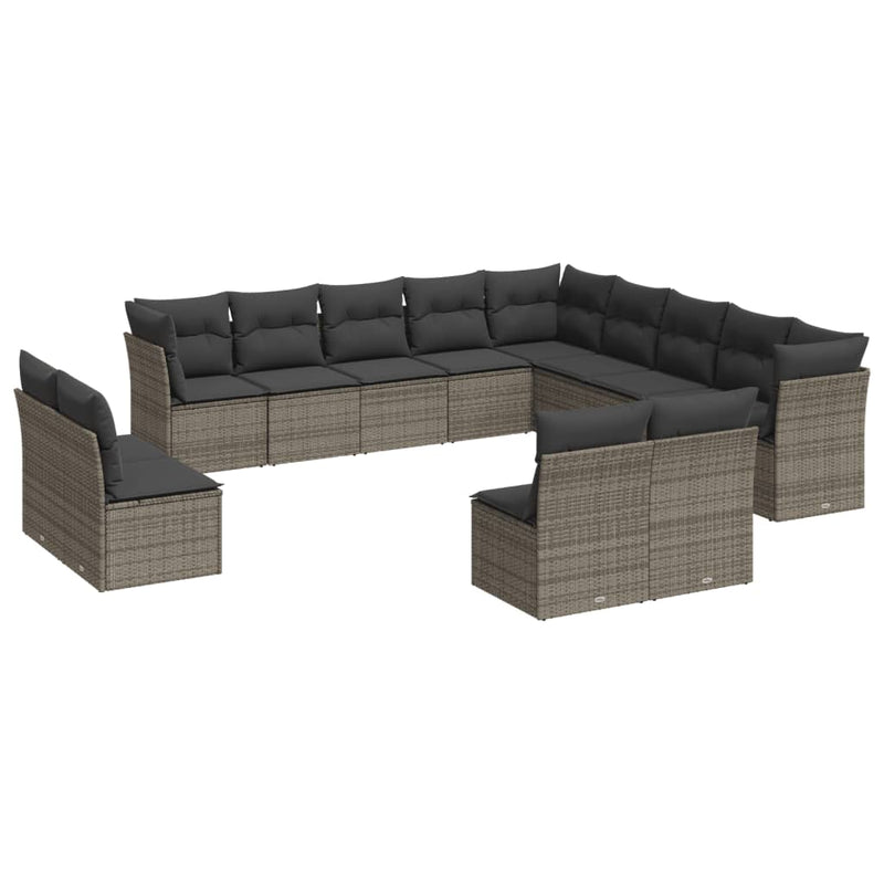 12 Piece Garden Sofa Set with Cushions Grey Poly Rattan Payday Deals