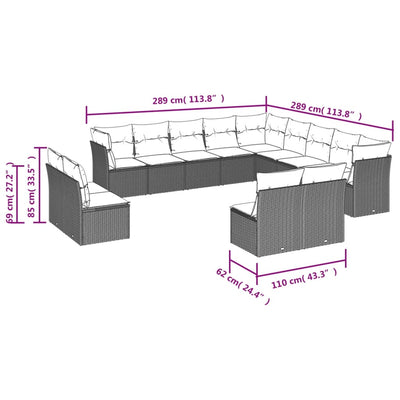 12 Piece Garden Sofa Set with Cushions Grey Poly Rattan Payday Deals