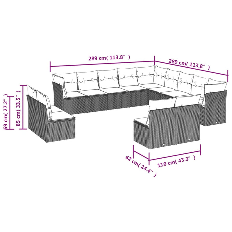 12 Piece Garden Sofa Set with Cushions Grey Poly Rattan Payday Deals