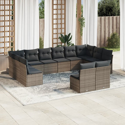 12 Piece Garden Sofa Set with Cushions Grey Poly Rattan Payday Deals