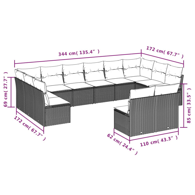 12 Piece Garden Sofa Set with Cushions Grey Poly Rattan Payday Deals