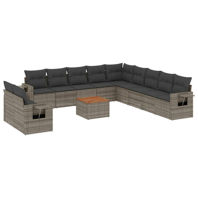 12 Piece Garden Sofa Set with Cushions Grey Poly Rattan Payday Deals