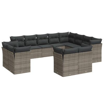12 Piece Garden Sofa Set with Cushions Grey Poly Rattan Payday Deals