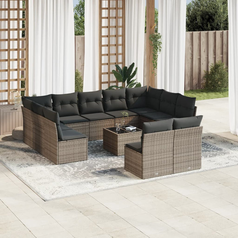 12 Piece Garden Sofa Set with Cushions Grey Poly Rattan Payday Deals