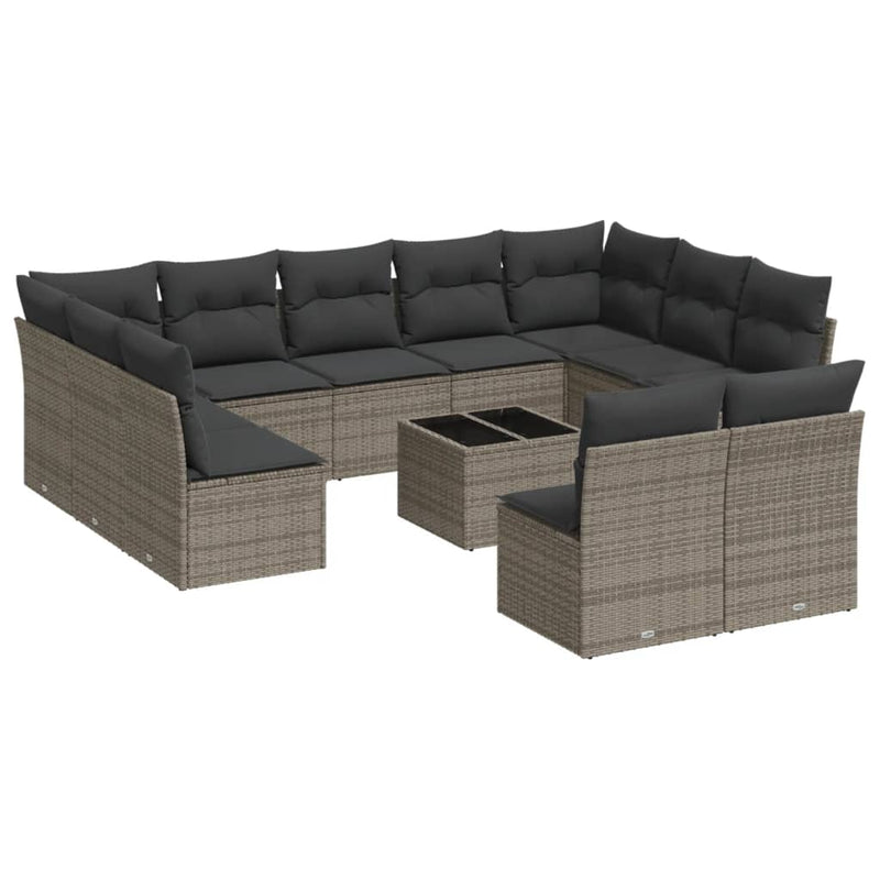 12 Piece Garden Sofa Set with Cushions Grey Poly Rattan Payday Deals