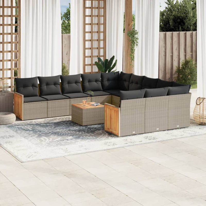 12 Piece Garden Sofa Set with Cushions Grey Poly Rattan Payday Deals