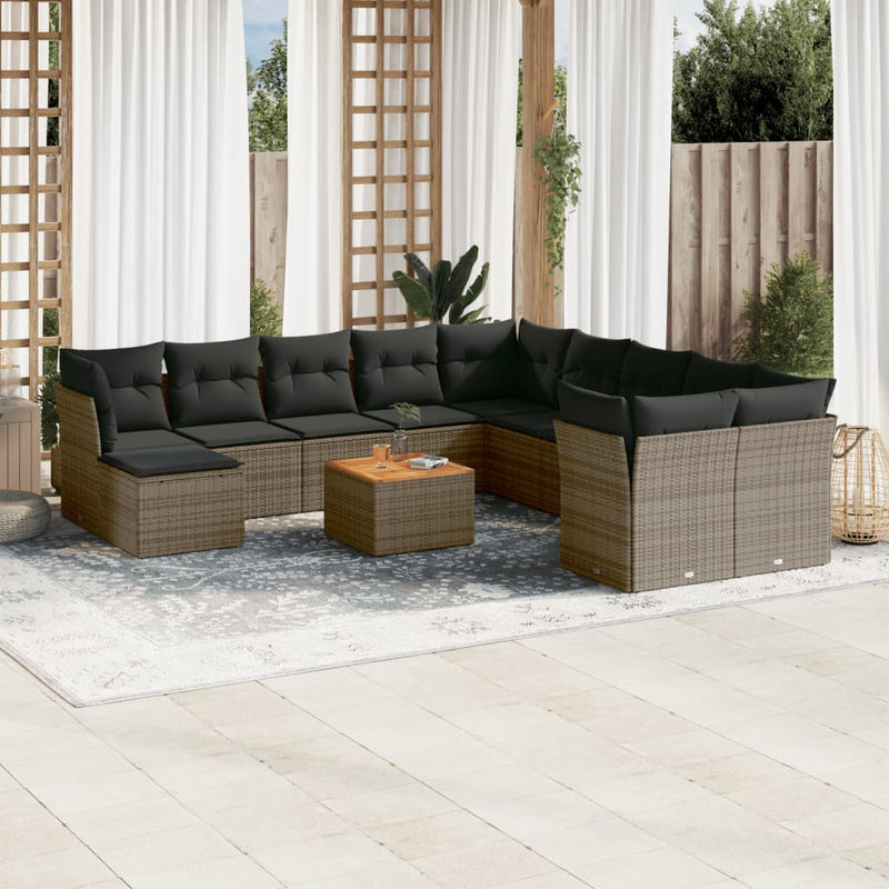 12 Piece Garden Sofa Set with Cushions Grey Poly Rattan Payday Deals