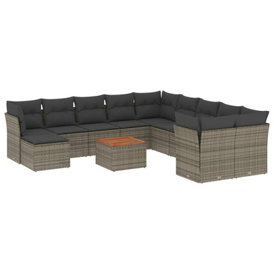 12 Piece Garden Sofa Set with Cushions Grey Poly Rattan Payday Deals