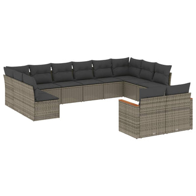 12 Piece Garden Sofa Set with Cushions Grey Poly Rattan Payday Deals