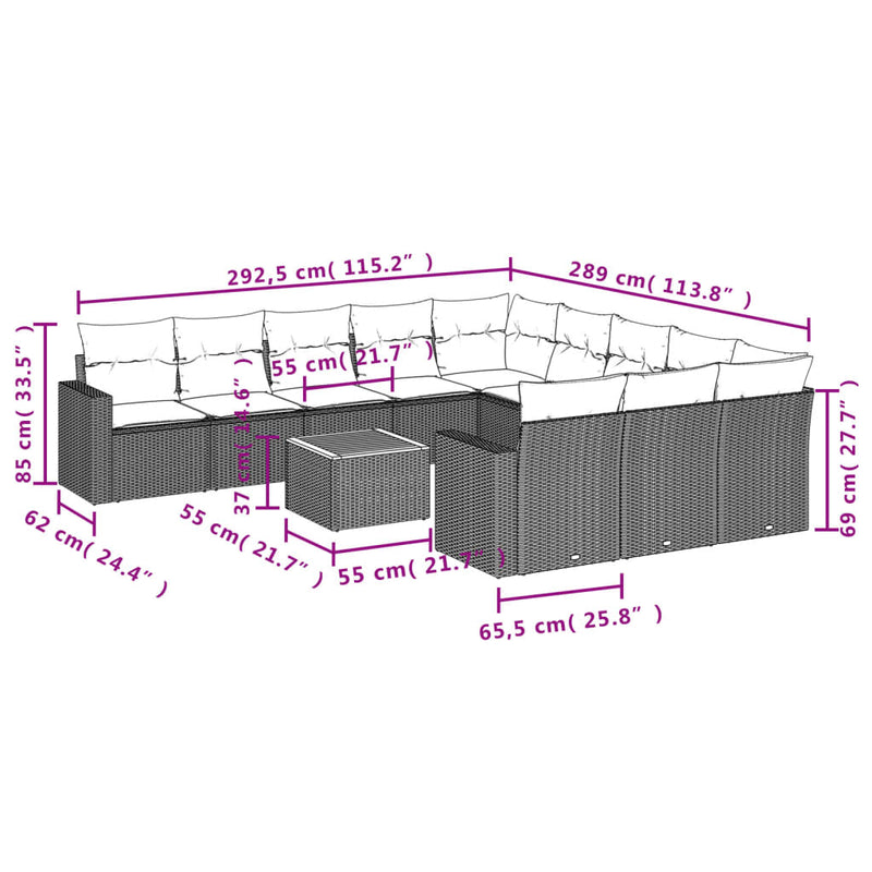 12 Piece Garden Sofa Set with Cushions Grey Poly Rattan Payday Deals