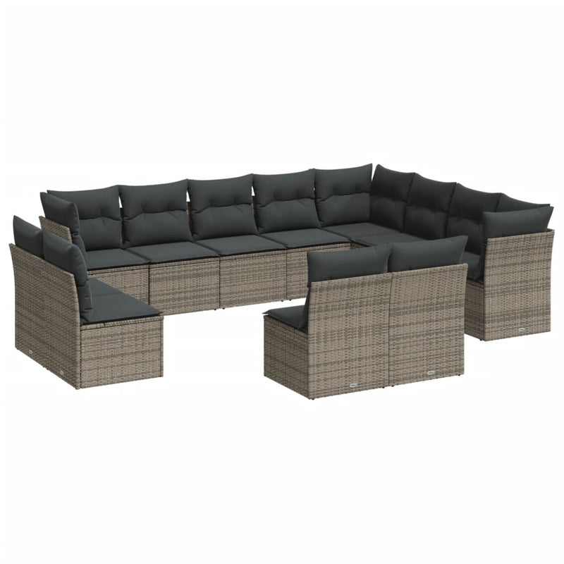 12 Piece Garden Sofa Set with Cushions Grey Poly Rattan Payday Deals