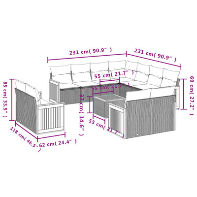 12 Piece Garden Sofa Set with Cushions Grey Poly Rattan Payday Deals