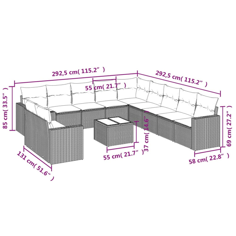 12 Piece Garden Sofa Set with Cushions Grey Poly Rattan Payday Deals