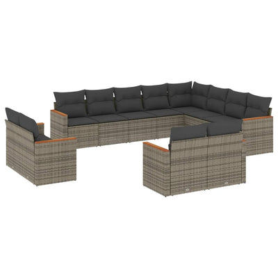12 Piece Garden Sofa Set with Cushions Grey Poly Rattan Payday Deals