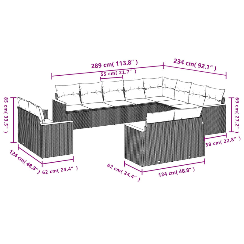 12 Piece Garden Sofa Set with Cushions Grey Poly Rattan Payday Deals
