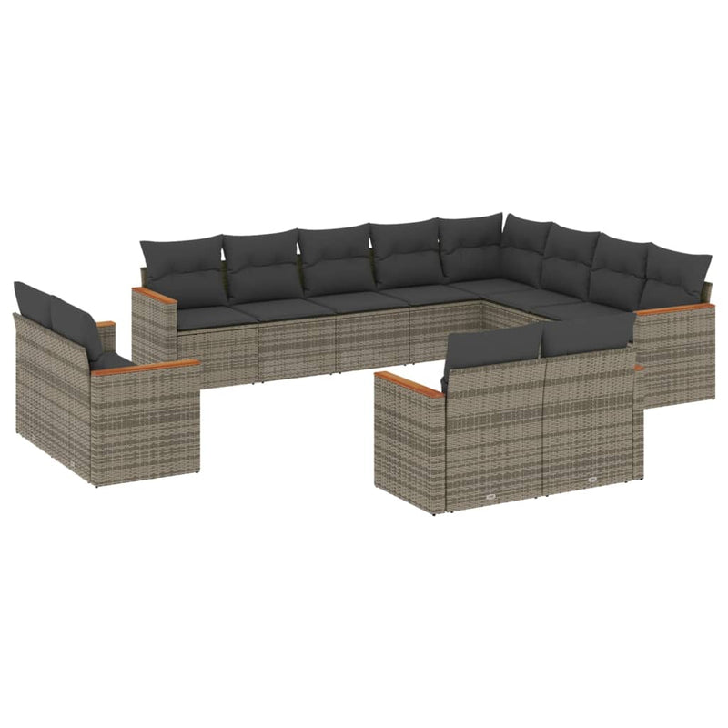 12 Piece Garden Sofa Set with Cushions Grey Poly Rattan Payday Deals