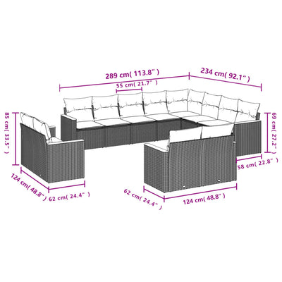 12 Piece Garden Sofa Set with Cushions Grey Poly Rattan Payday Deals
