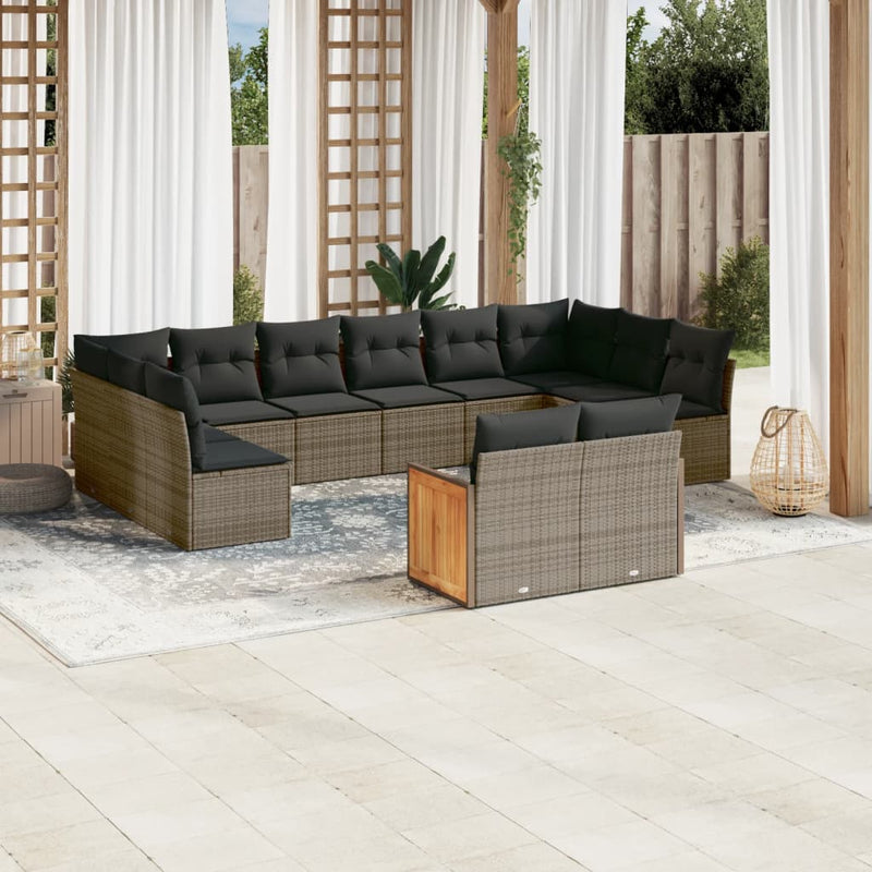 12 Piece Garden Sofa Set with Cushions Grey Poly Rattan Payday Deals