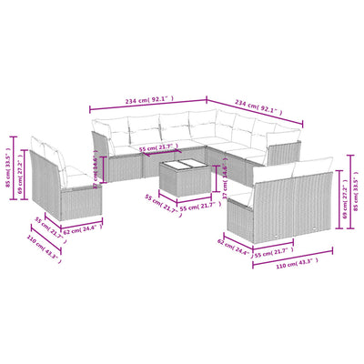 12 Piece Garden Sofa Set with Cushions Grey Poly Rattan Payday Deals
