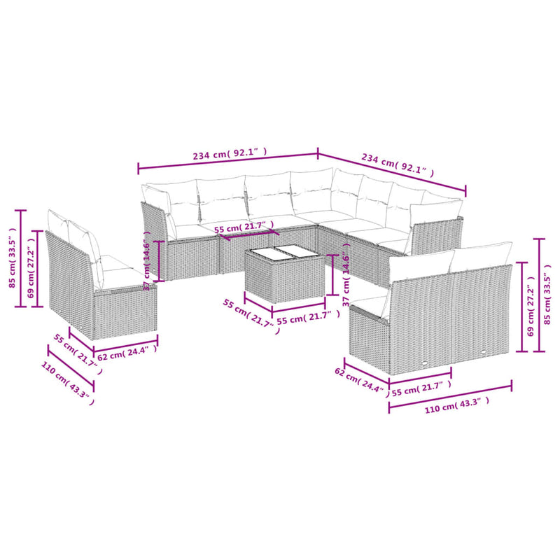 12 Piece Garden Sofa Set with Cushions Grey Poly Rattan Payday Deals