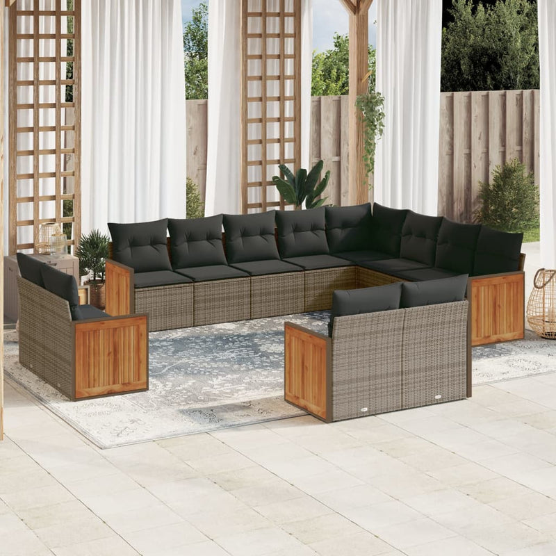 12 Piece Garden Sofa Set with Cushions Grey Poly Rattan Payday Deals