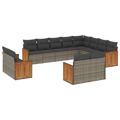 12 Piece Garden Sofa Set with Cushions Grey Poly Rattan Payday Deals