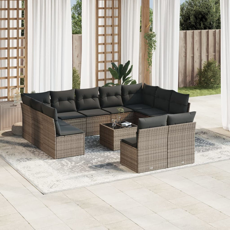 12 Piece Garden Sofa Set with Cushions Grey Poly Rattan Payday Deals