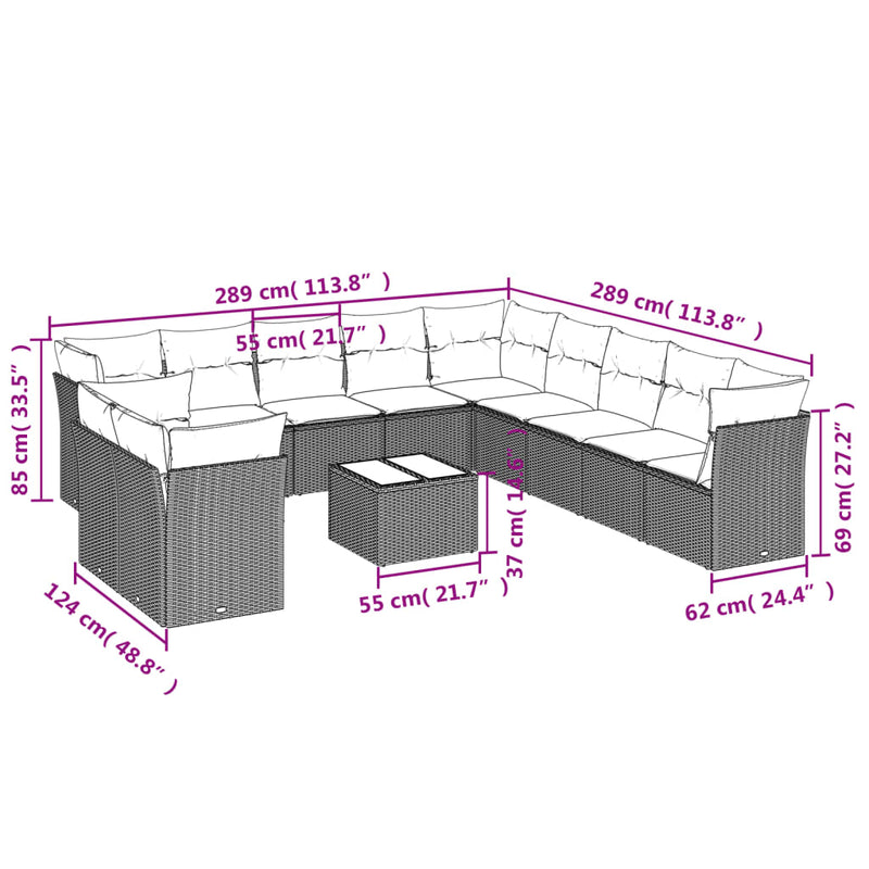 12 Piece Garden Sofa Set with Cushions Grey Poly Rattan Payday Deals