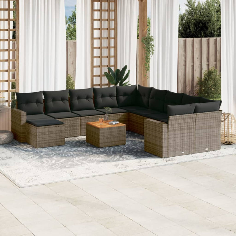 12 Piece Garden Sofa Set with Cushions Grey Poly Rattan Payday Deals