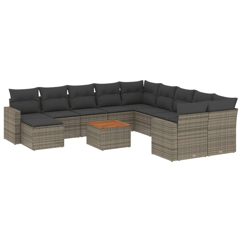 12 Piece Garden Sofa Set with Cushions Grey Poly Rattan Payday Deals