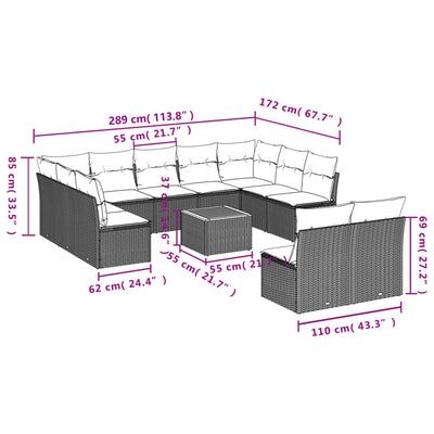 12 Piece Garden Sofa Set with Cushions Grey Poly Rattan Payday Deals