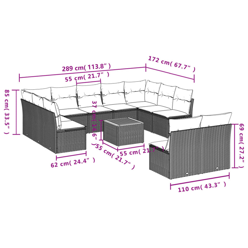 12 Piece Garden Sofa Set with Cushions Grey Poly Rattan Payday Deals