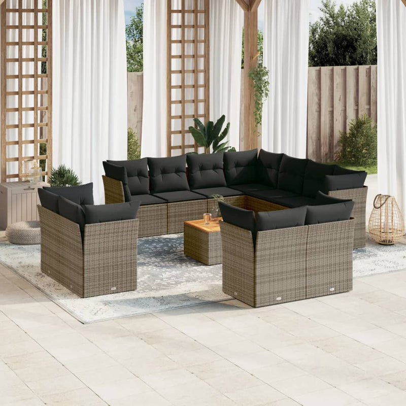 12 Piece Garden Sofa Set with Cushions Grey Poly Rattan Payday Deals