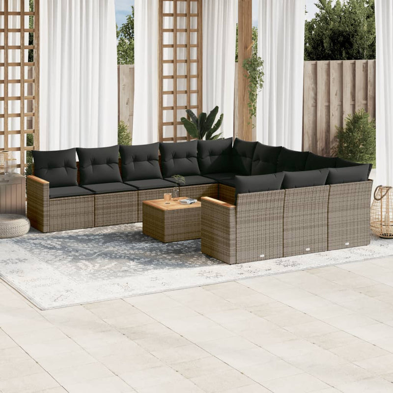 12 Piece Garden Sofa Set with Cushions Grey Poly Rattan Payday Deals