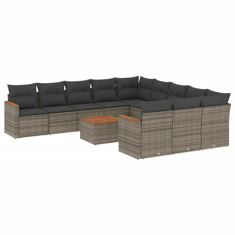 12 Piece Garden Sofa Set with Cushions Grey Poly Rattan Payday Deals