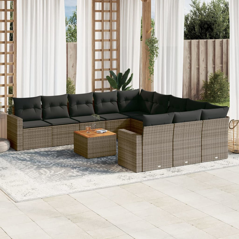 12 Piece Garden Sofa Set with Cushions Grey Poly Rattan Payday Deals