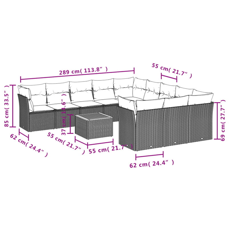 12 Piece Garden Sofa Set with Cushions Grey Poly Rattan Payday Deals