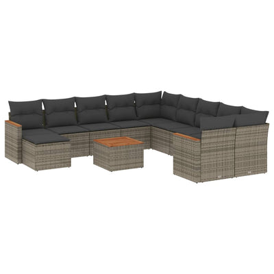 12 Piece Garden Sofa Set with Cushions Grey Poly Rattan Payday Deals