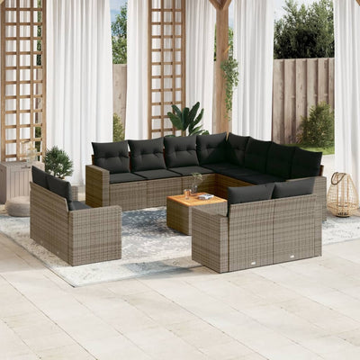 12 Piece Garden Sofa Set with Cushions Grey Poly Rattan