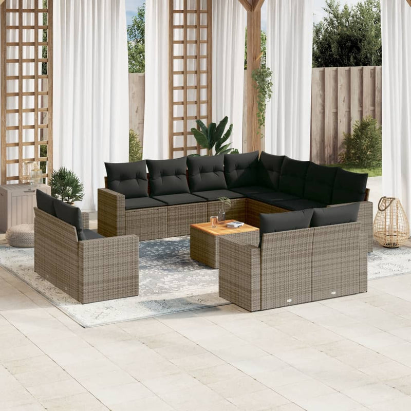 12 Piece Garden Sofa Set with Cushions Grey Poly Rattan Payday Deals